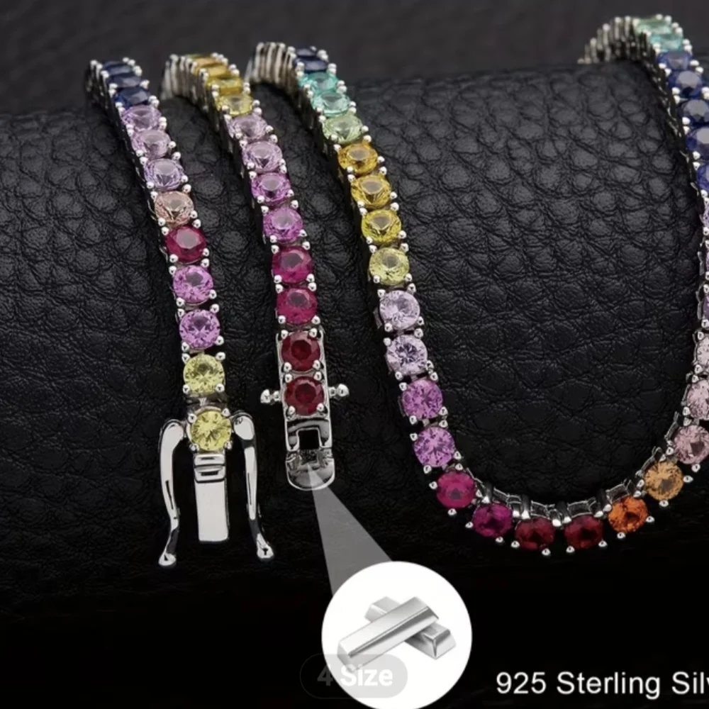 🎉🎉NEW🎉🎉 GORGEOUS!! 4MM 5A Multicolor CZ Necklace In SILVER Hardware